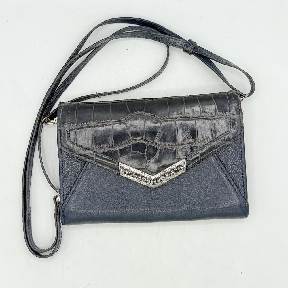 BRIGHTON MINGLE ENVELOPE SMALL LEATHER WALLET‎ W/STRAP BLUE